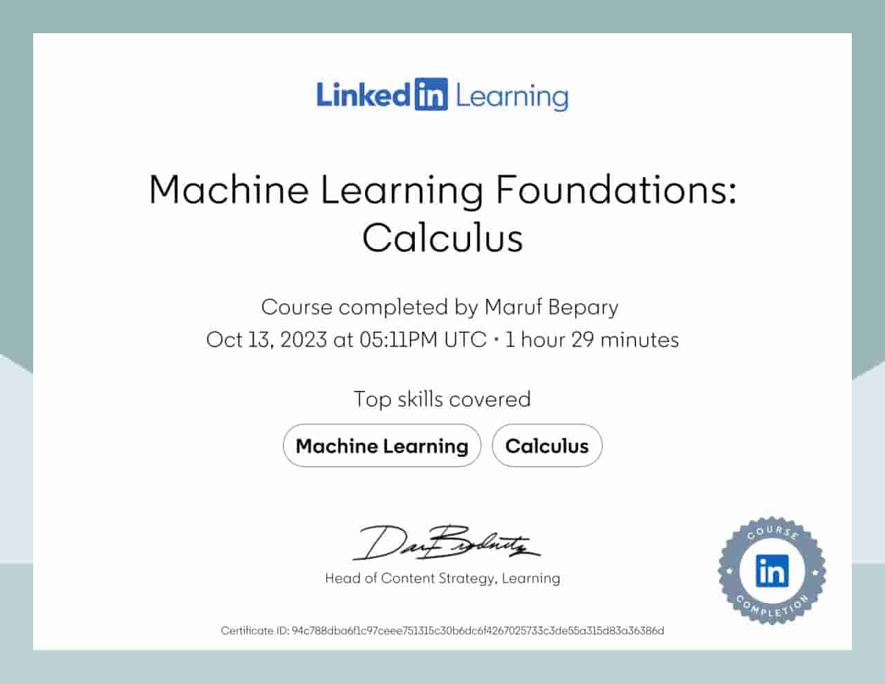 Artificial Intelligence Foundations: Calculus certificate image